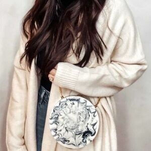 RAMLA Round Marbled Gold Chain Crossbody Purse Clutch New